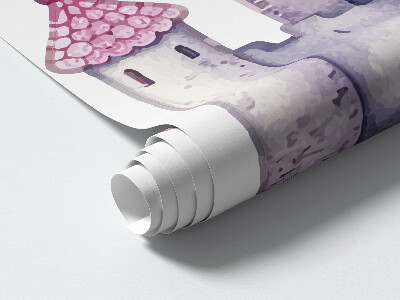 Wall sticker 80x131 Pastel watercolor with a unicorn and a castle