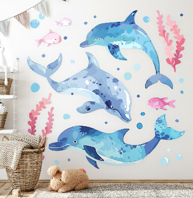 Wall sticker 80x124 Blue dolphins in a pastel underwater landscape