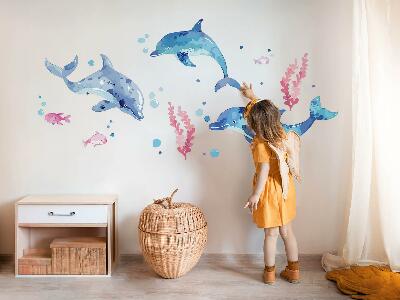 Wall sticker 80x124 Blue dolphins in a pastel underwater landscape