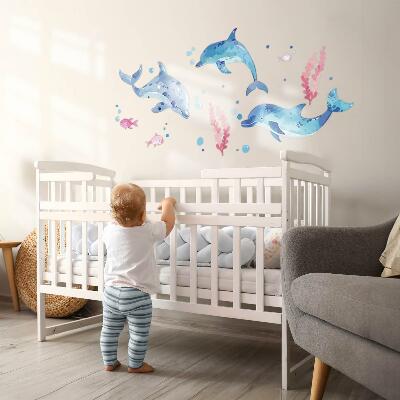 Wall sticker 80x124 Blue dolphins in a pastel underwater landscape
