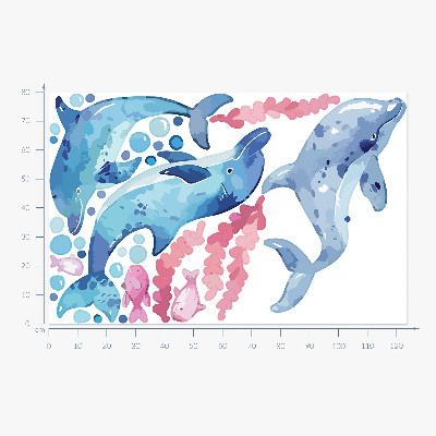 Wall sticker 80x124 Blue dolphins in a pastel underwater landscape