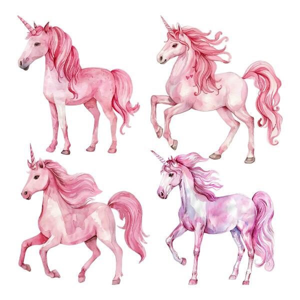 Wall sticker 80x116 Pastel horses and unicorns in watercolor