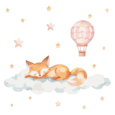 Wall sticker 80x125 Pastel fox in a cloud with stars and a balloon