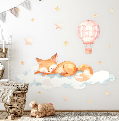 Wall sticker 80x125 Pastel fox in a cloud with stars and a balloon