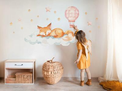 Wall sticker 80x125 Pastel fox in a cloud with stars and a balloon