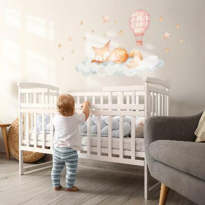 Wall sticker 80x125 Pastel fox in a cloud with stars and a balloon