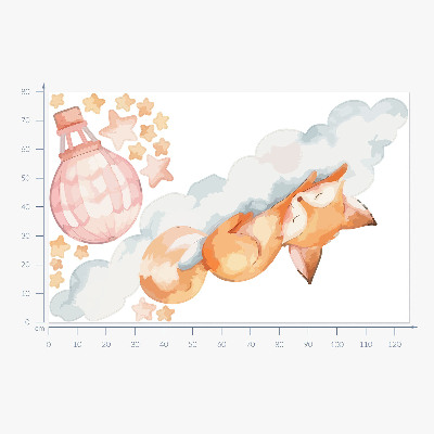 Wall sticker 80x125 Pastel fox in a cloud with stars and a balloon