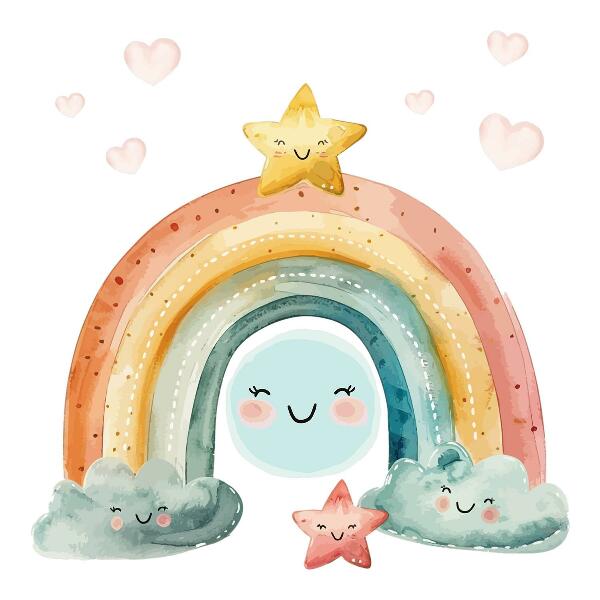 Wall sticker 80x88 Pastel rainbow with stars in nature