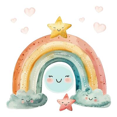 Wall sticker 80x88 Pastel rainbow with stars in nature
