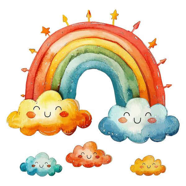 Wall sticker 80x95 Colorful clouds and rainbow watercolor sky
