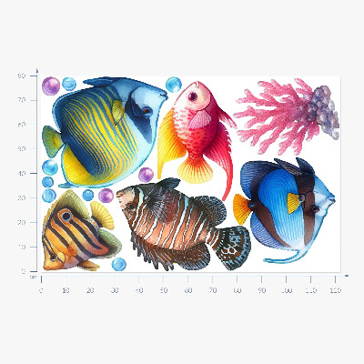 Wall sticker 80x122 The underwater world of colorful watercolor fish