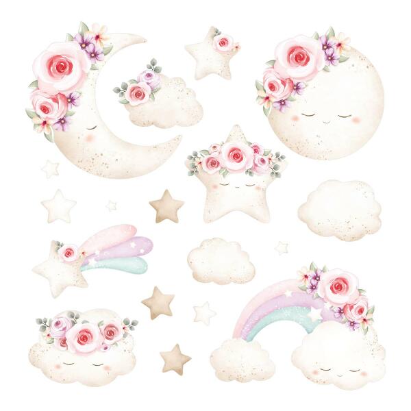 Wall sticker 80x111 Floral sky in watercolor boho style