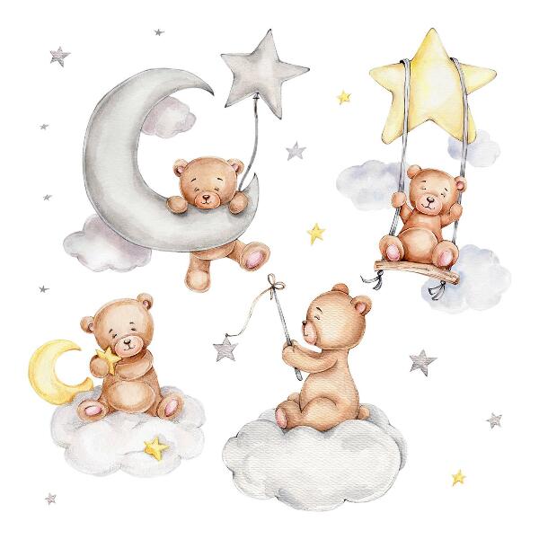 Wall sticker 80x142 Teddy bears in pastel watercolor sky
