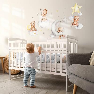 Wall sticker 80x142 Teddy bears in pastel watercolor sky