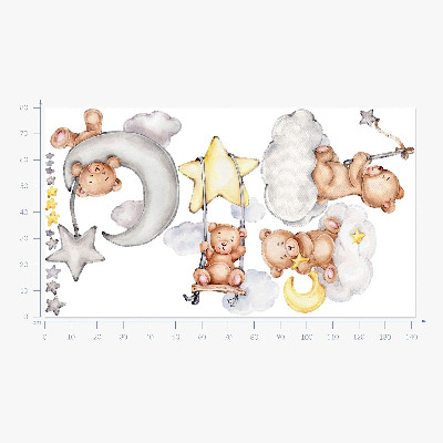 Wall sticker 80x142 Teddy bears in pastel watercolor sky