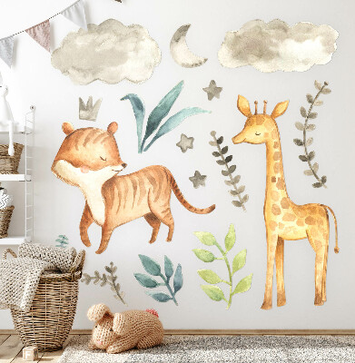 Wall sticker 80x132 Plants and safari in pastel shades