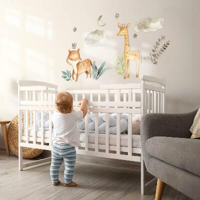 Wall sticker 80x132 Plants and safari in pastel shades
