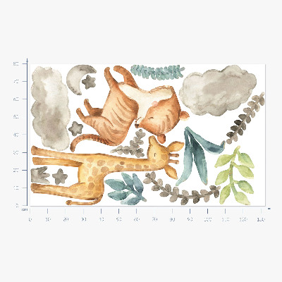 Wall sticker 80x132 Plants and safari in pastel shades