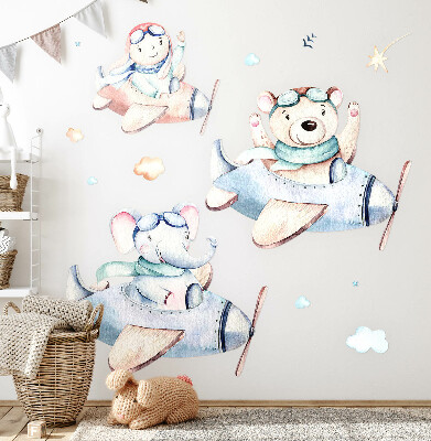 Wall sticker 80x123 Elephant teddy bear and boy in pastel planes