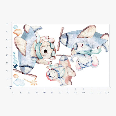 Wall sticker 80x123 Elephant teddy bear and boy in pastel planes