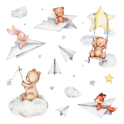Wall sticker 80x113 Watercolor cute animals in pastels