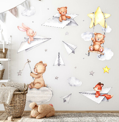 Wall sticker 80x113 Watercolor cute animals in pastels