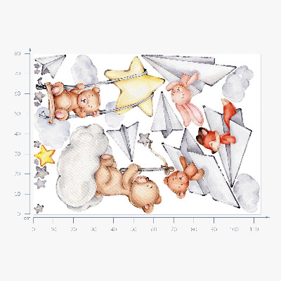 Wall sticker 80x113 Watercolor cute animals in pastels