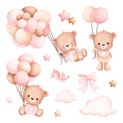 Wall sticker 80x123 Adorable teddy bears with balloons in pastel watercolor
