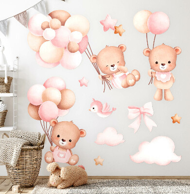 Wall sticker 80x123 Adorable teddy bears with balloons in pastel watercolor