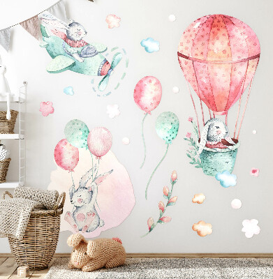 Wall sticker 80x94 Bunnies in a pastel sky in boho style