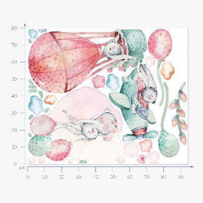 Wall sticker 80x94 Bunnies in a pastel sky in boho style