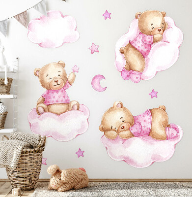 Wall sticker 80x116 Sweet teddy bears on clouds in watercolor pastels