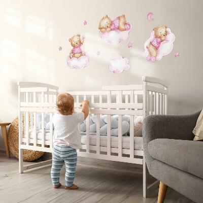 Wall sticker 80x116 Sweet teddy bears on clouds in watercolor pastels