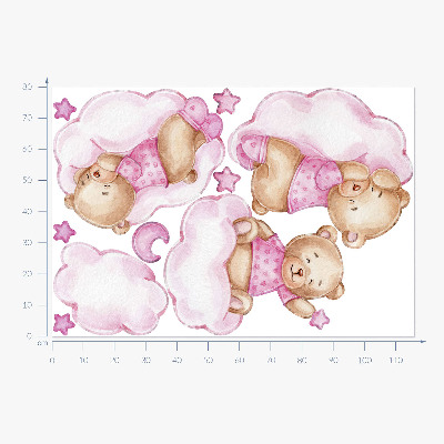 Wall sticker 80x116 Sweet teddy bears on clouds in watercolor pastels