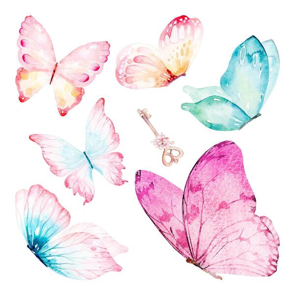 Wall sticker 80x129 Key with pastel butterflies in a watercolor style