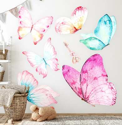Wall sticker 80x129 Key with pastel butterflies in a watercolor style