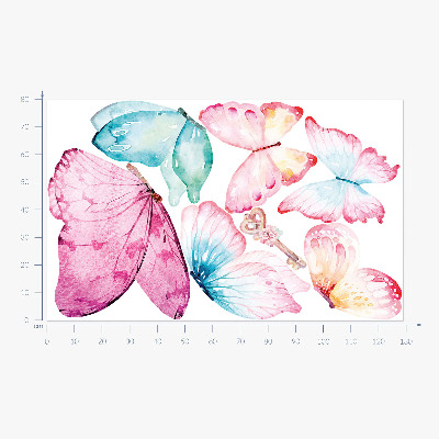 Wall sticker 80x129 Key with pastel butterflies in a watercolor style