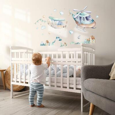 Wall sticker 80x116 Helicopter and plane in a pastel town