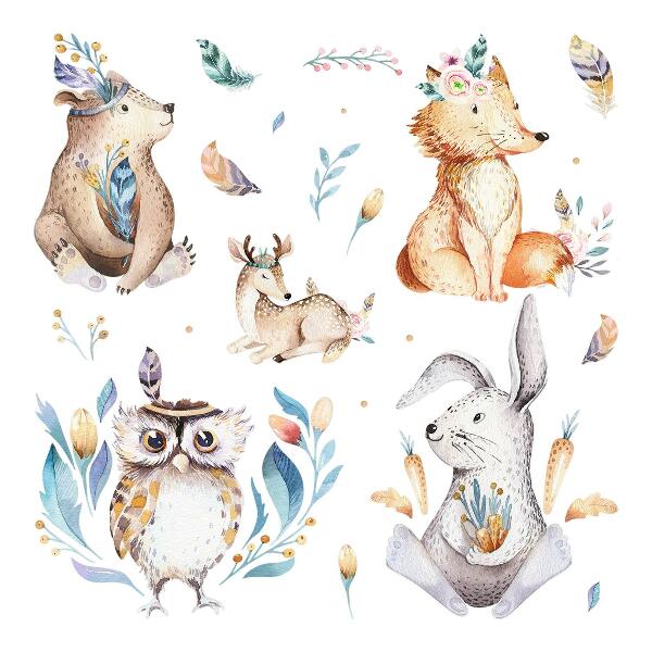 Wall sticker 80x96 Forest animals in pastels in boho style
