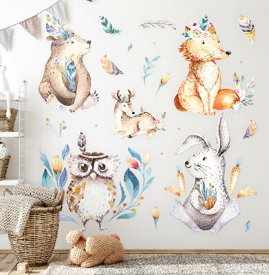 Wall sticker 80x96 Forest animals in pastels in boho style