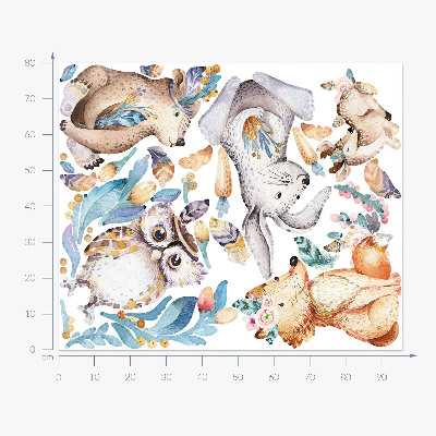 Wall sticker 80x96 Forest animals in pastels in boho style