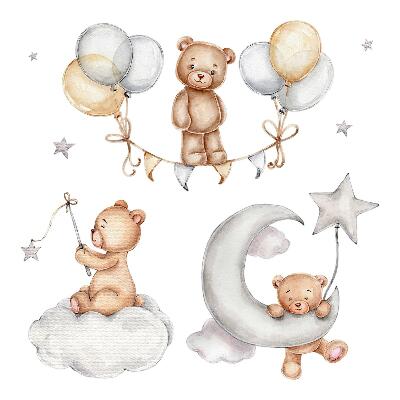 Wall sticker 80x117 Pastel teddy bears and balloons in a watercolor style