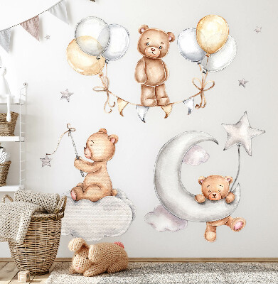 Wall sticker 80x117 Pastel teddy bears and balloons in a watercolor style