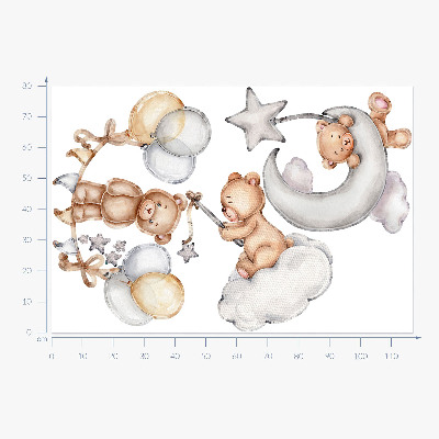 Wall sticker 80x117 Pastel teddy bears and balloons in a watercolor style