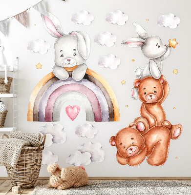 Wall sticker 80x134 Pastel teddy bears and bunnies in watercolor