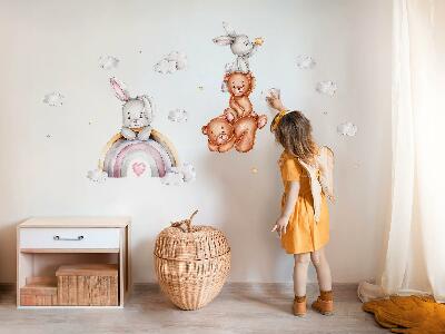 Wall sticker 80x134 Pastel teddy bears and bunnies in watercolor