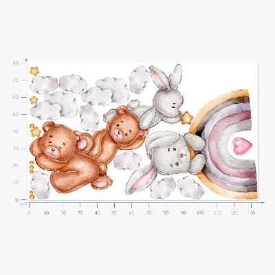 Wall sticker 80x134 Pastel teddy bears and bunnies in watercolor