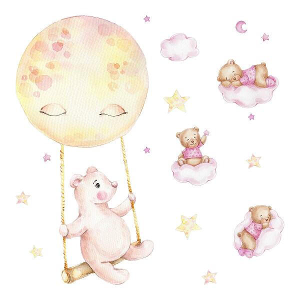 Wall sticker 80x113 Teddy bears in the sky in pastel watercolor
