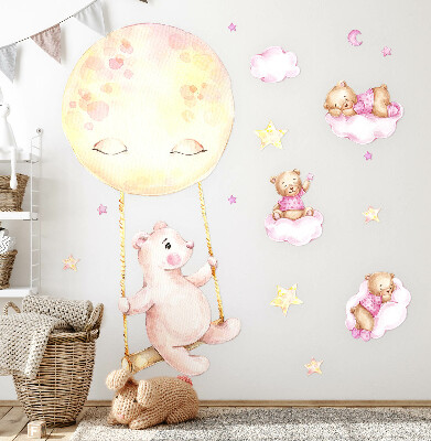 Wall sticker 80x113 Teddy bears in the sky in pastel watercolor