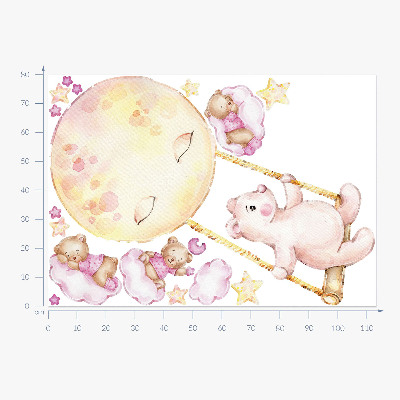 Wall sticker 80x113 Teddy bears in the sky in pastel watercolor